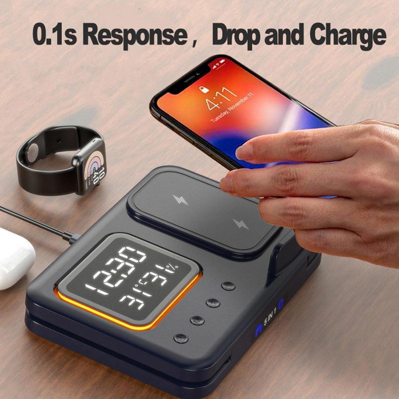 5-In-1 LED Digital Wireless Chargers Stand