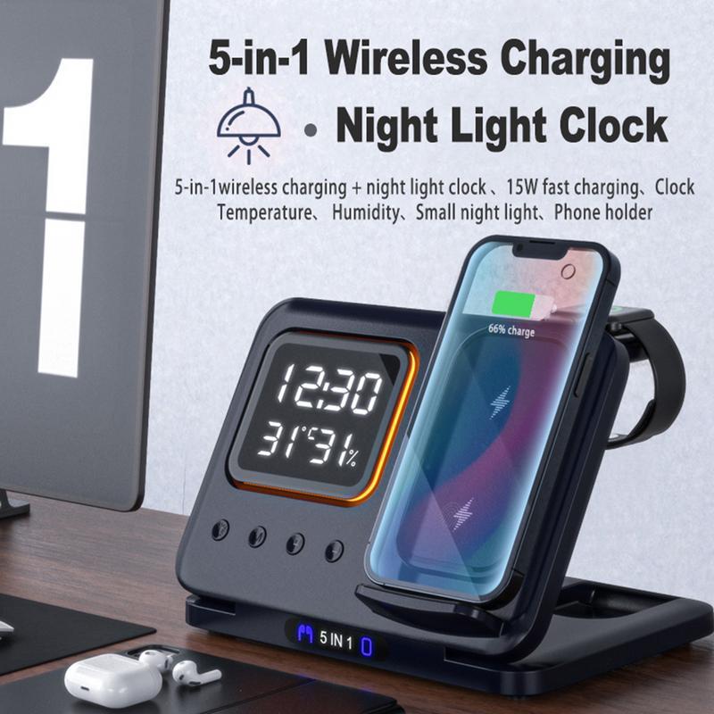 5-In-1 LED Digital Wireless Chargers Stand